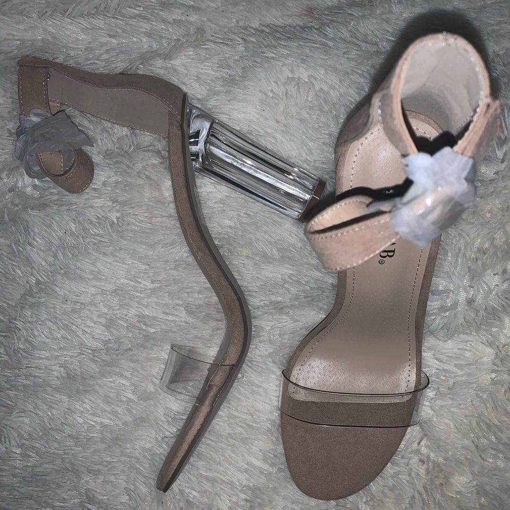 Brand New JustFab Nude and Clear Strap & Heels